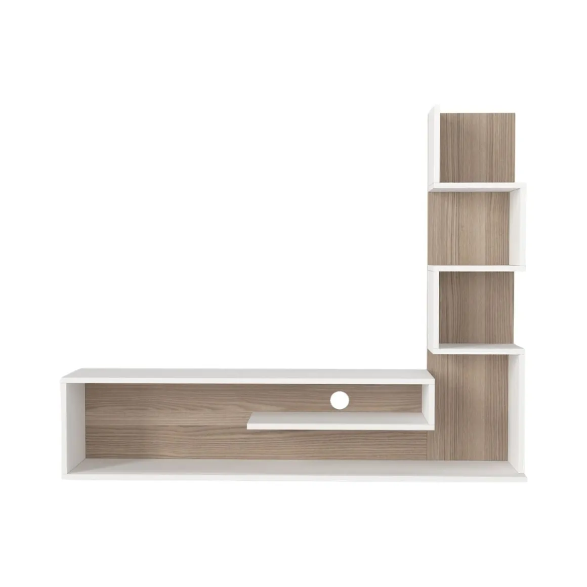 Mueble de TV Metehan con estantería lateral blanco/natural 120x150x30 cm