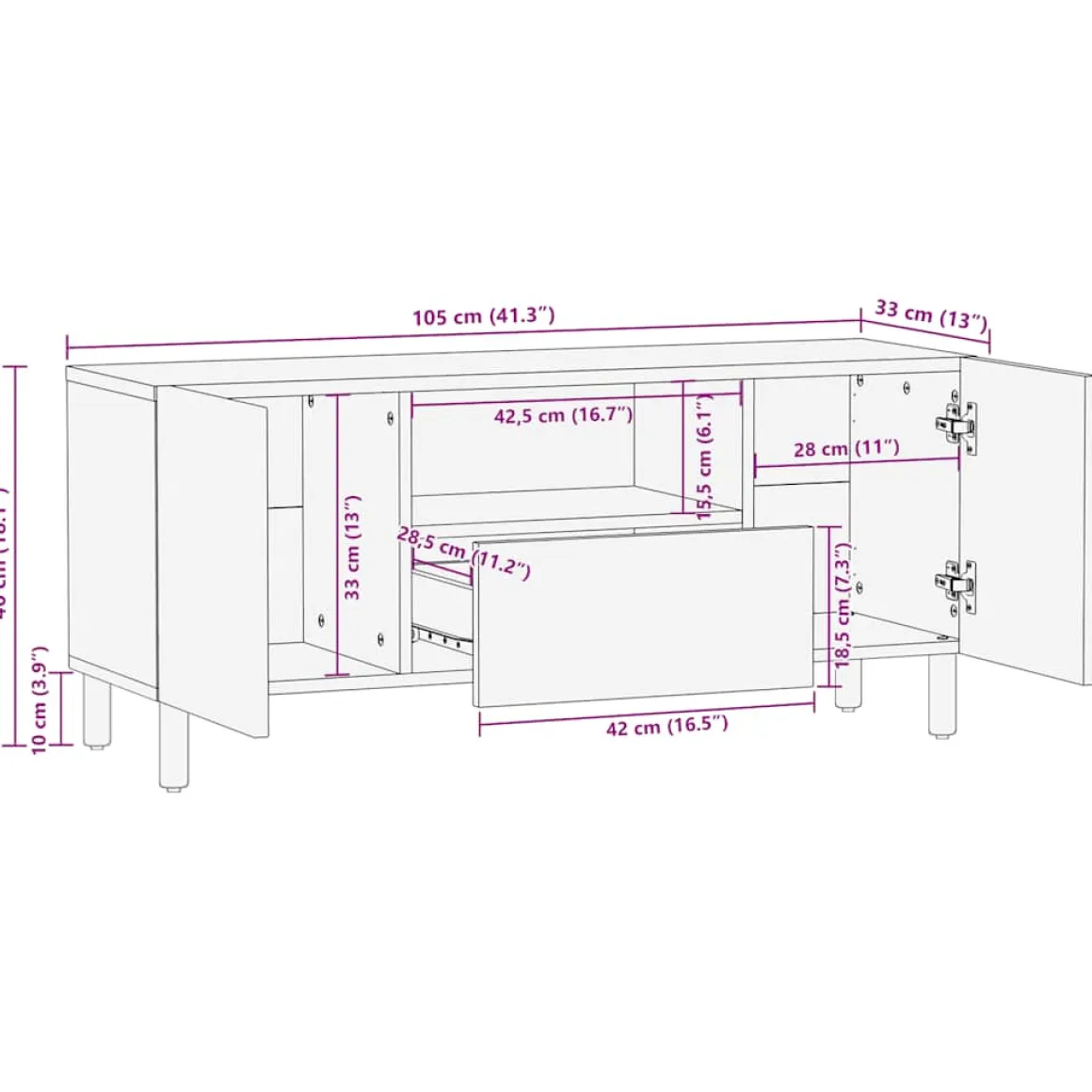 Mueble de TV Mica 2 armarios + 1 cajón natural 46x105x33 cm