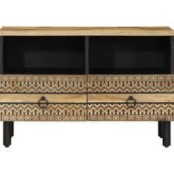 Mueble de TV Naskar 2 compartimentos + 2 cajones negro/natural 46x70x33,5 cm