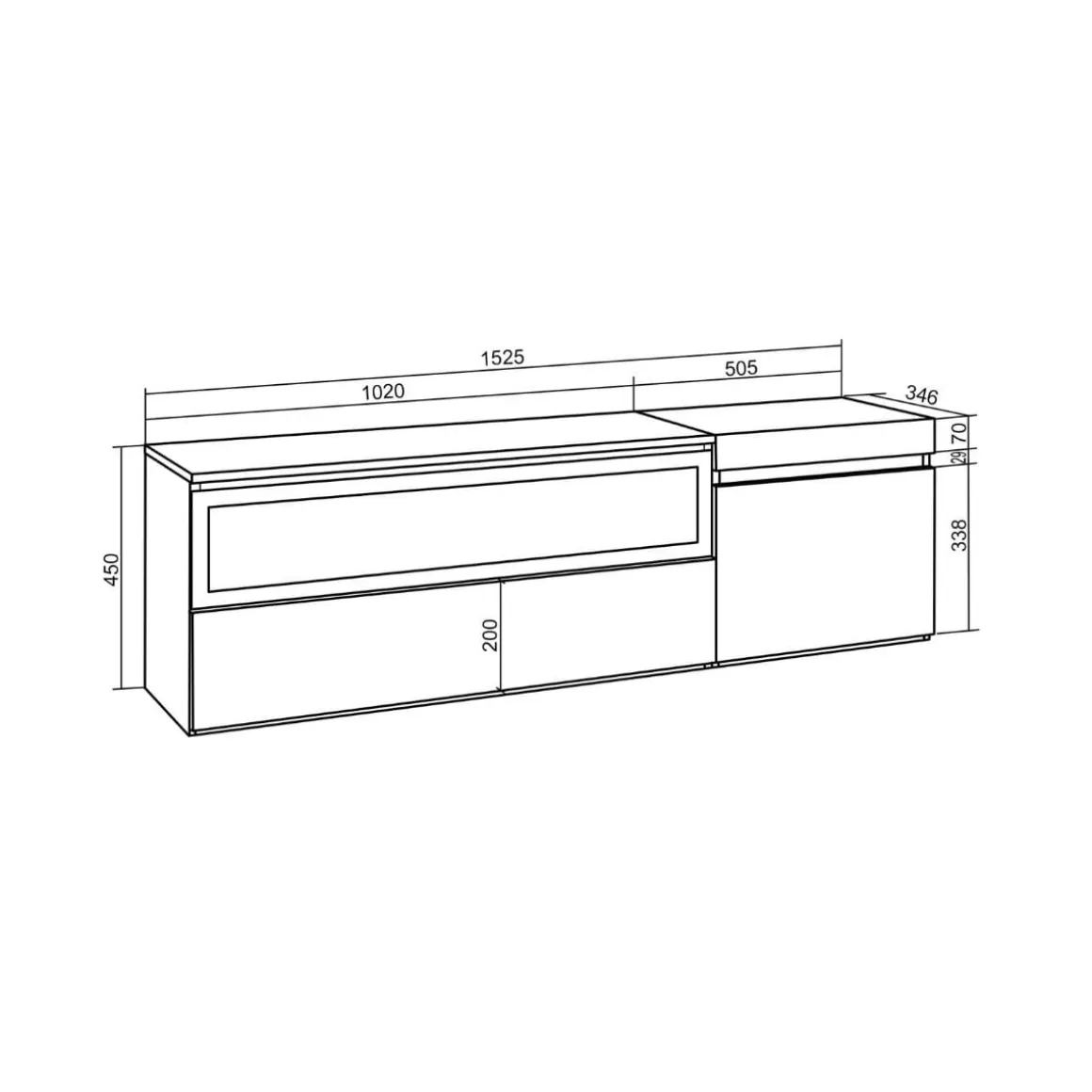 Mueble de TV Neos listones con chimenea derecha natural/negro 45x152,5x34,6 cm