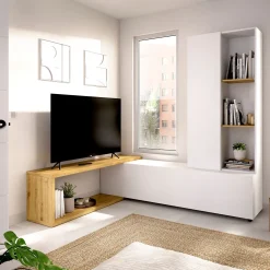 Mueble de TV Nilo diseño convertible blanco/natural