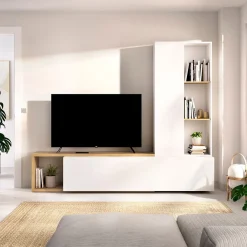 Mueble de TV Nilo diseño convertible blanco/natural