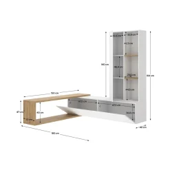 Mueble de TV Nilo diseño convertible blanco/natural