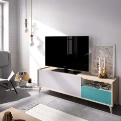 Mueble de TV Nova puerta abatible con cajón y compartimento multicolor 47x155x43 cm