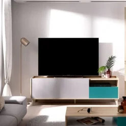 Mueble de TV Nova puerta abatible con cajón y compartimento multicolor 47x155x43 cm