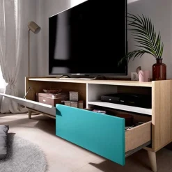Mueble de TV Nova puerta abatible con cajón y compartimento multicolor 47x155x43 cm