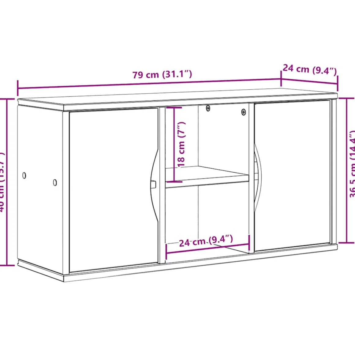 Mueble de TV Odda 2 armarios + 2 compartimentos 40x79x24 cm