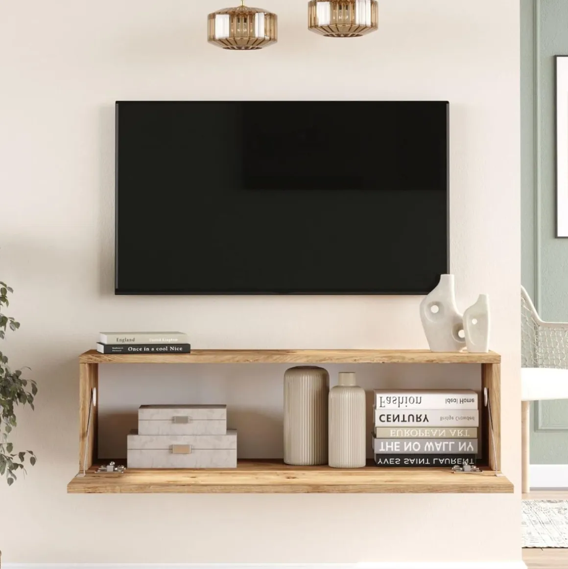Mueble de TV Ona puerta abatible natural 29x100x31 cm