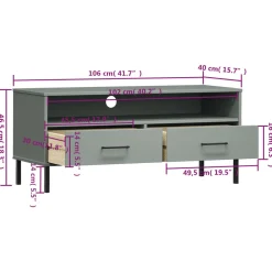 Mueble de TV Oslo 2 cajones + compartimento madera de pino 46,5x106x40 cm