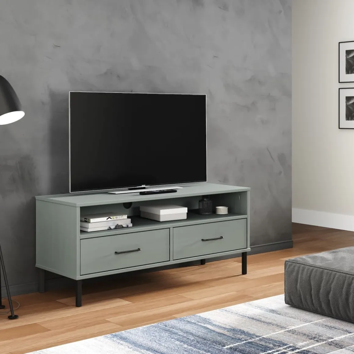 Mueble de TV Oslo 2 cajones + compartimento madera de pino 46,5x106x40 cm