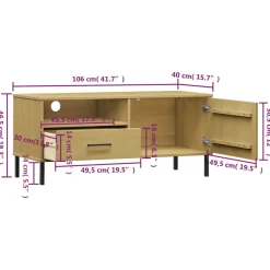 Mueble de TV Oslo cajón + compartimento + armario madera de pino 46,5x106x40 cm