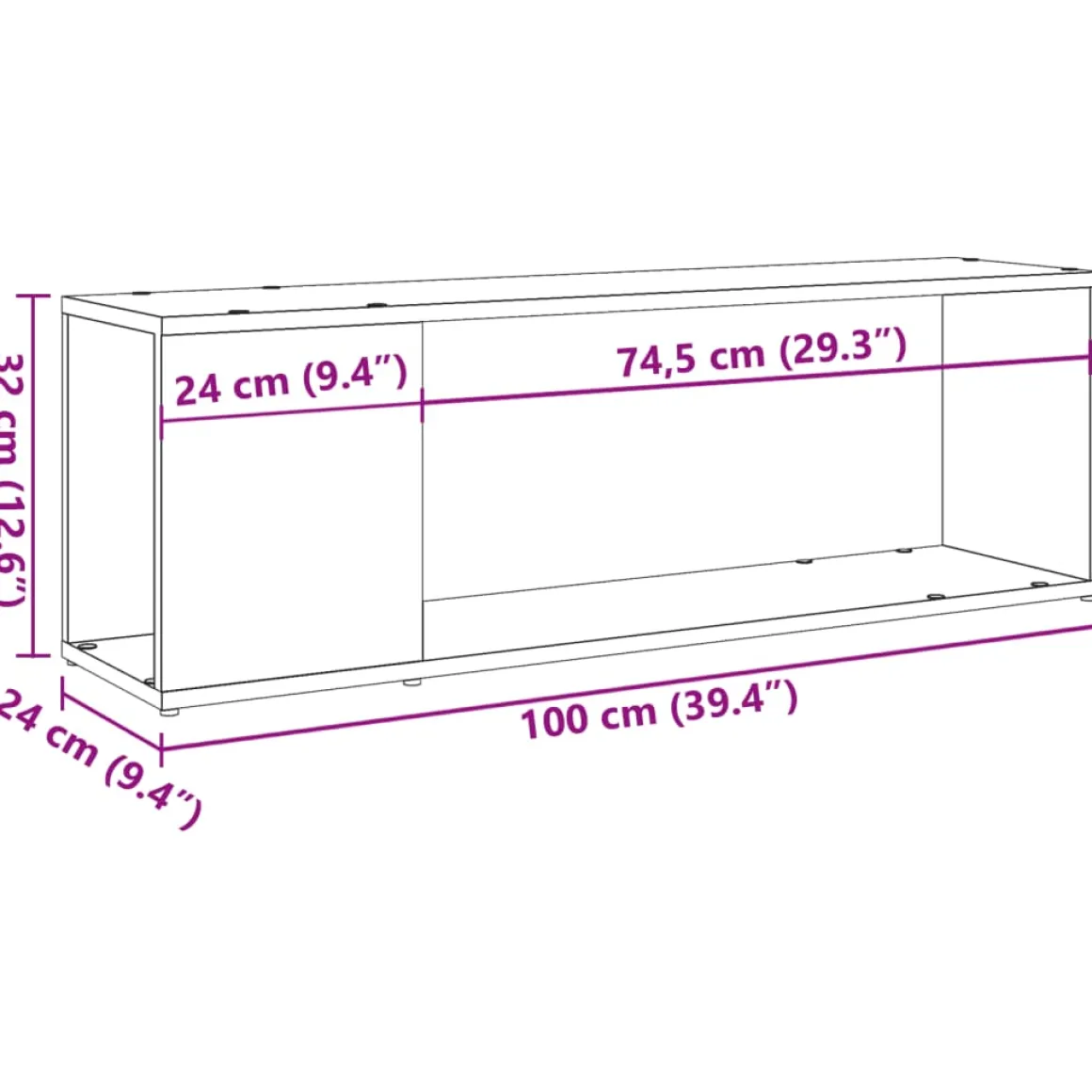 Mueble de TV Panoramic compartimento abierto 32x100x24 cm