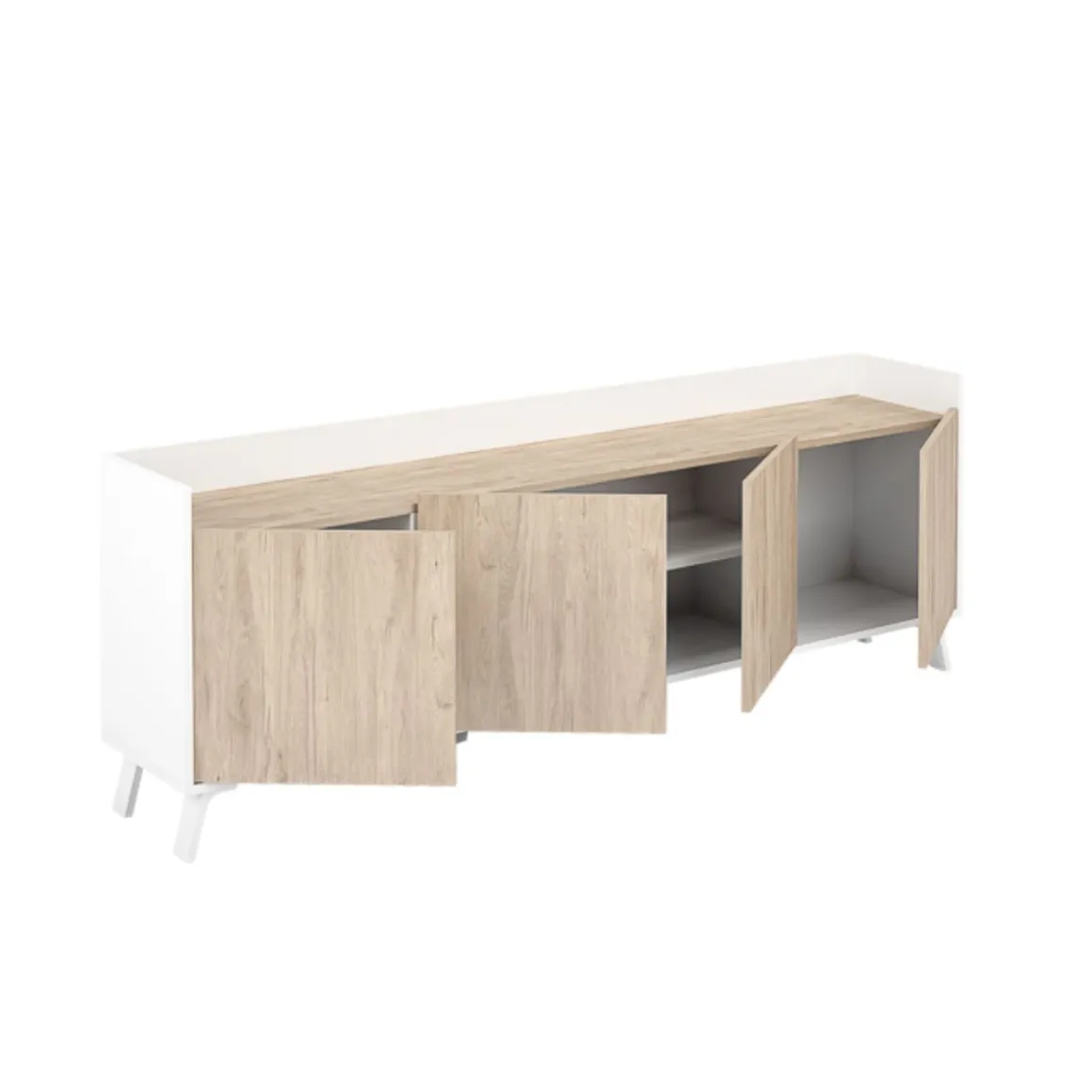 Mueble de TV Philip 4 puertas blanco/roble 63,4x180x33,5 cm