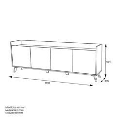 Mueble de TV Philip 4 puertas blanco/roble 63,4x180x33,5 cm
