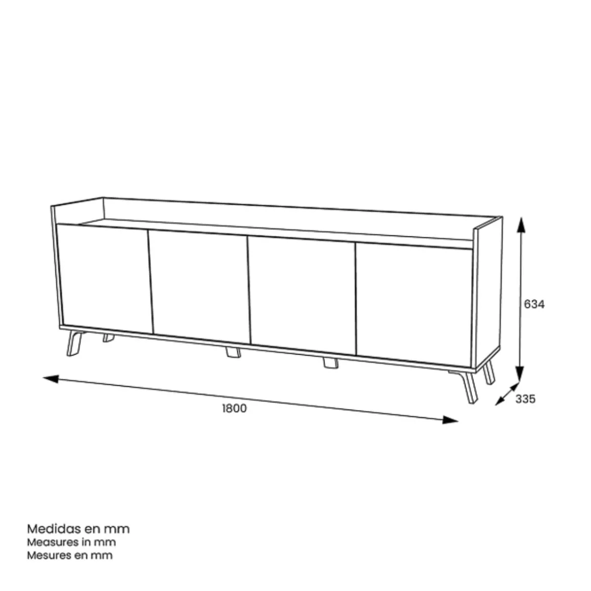 Mueble de TV Philip 4 puertas blanco/roble 63,4x180x33,5 cm