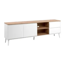 Mueble de TV Pirineos 2 puertas + 2 cajones + 2 compartimentos blanco/natural 59x186x36 cm