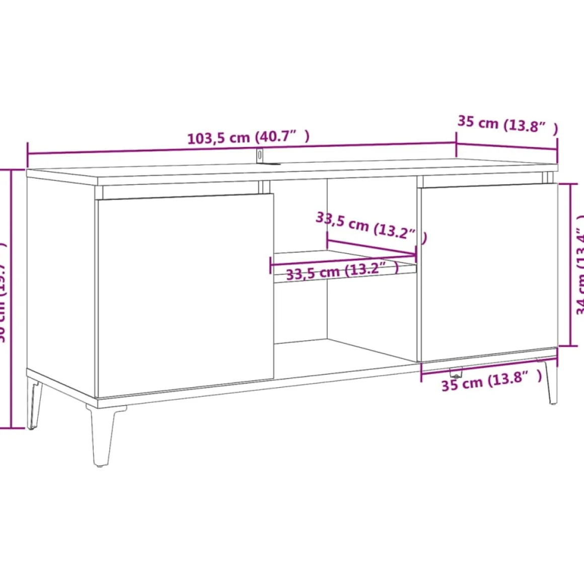 Mueble de TV Rif 2 puertas + 2 compartimentos 50x103,5x35 cm