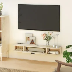Mueble de TV Rocaya Homcom con puerta 2 compartimentos natural 16x120x24 cm