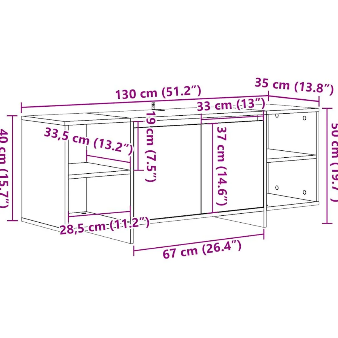 Mueble de TV Roma 4 compartimentos + 1 armario 50x130x35 cm