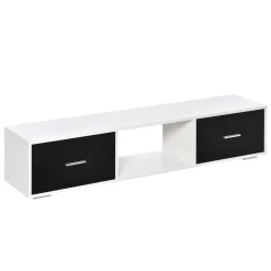 Mueble de TV Shimo Homcom 2 cajones + compartimento abierto blanco/negro 32x140x30 cm