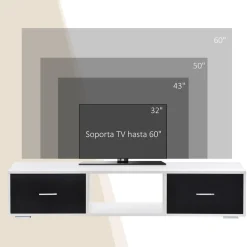 Mueble de TV Shimo Homcom 2 cajones + compartimento abierto blanco/negro 32x140x30 cm