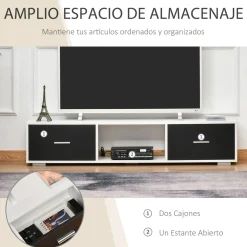 Mueble de TV Shimo Homcom 2 cajones + compartimento abierto blanco/negro 32x140x30 cm