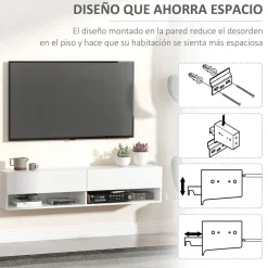 Mueble de TV Sirena Homcom 2 compartimentos y 2 armarios blanco 31x140x32 cm