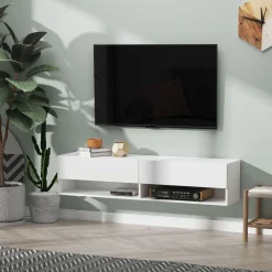 Mueble de TV Sirena Homcom 2 compartimentos y 2 armarios blanco 31x140x32 cm