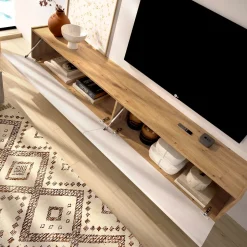 Mueble de TV Sky 2 puertas abatibles blanco/natural 29x180x33 cm
