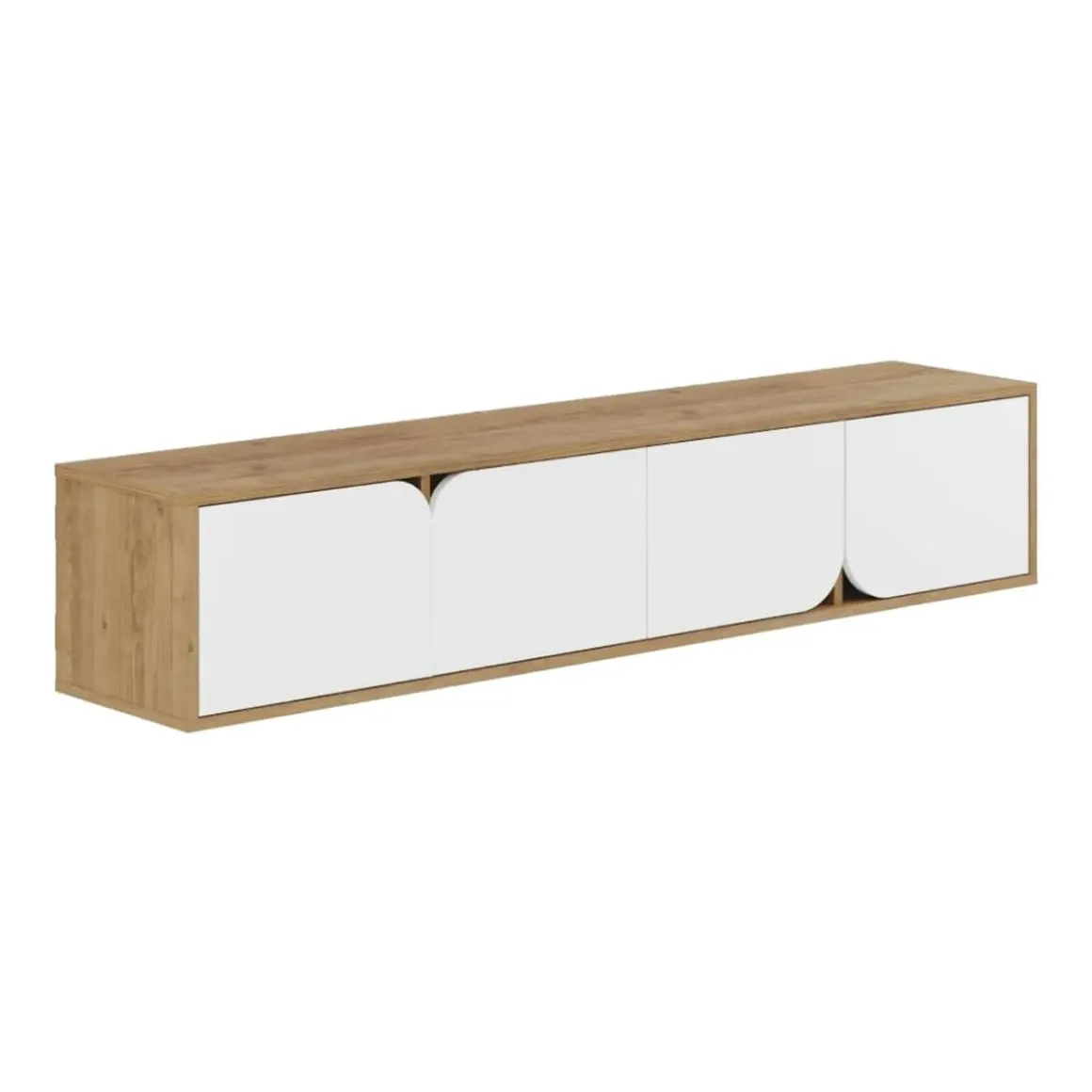 Mueble de TV Spark 4 compartimentos esquinas redondas blanco/natural 35x180x35 cm