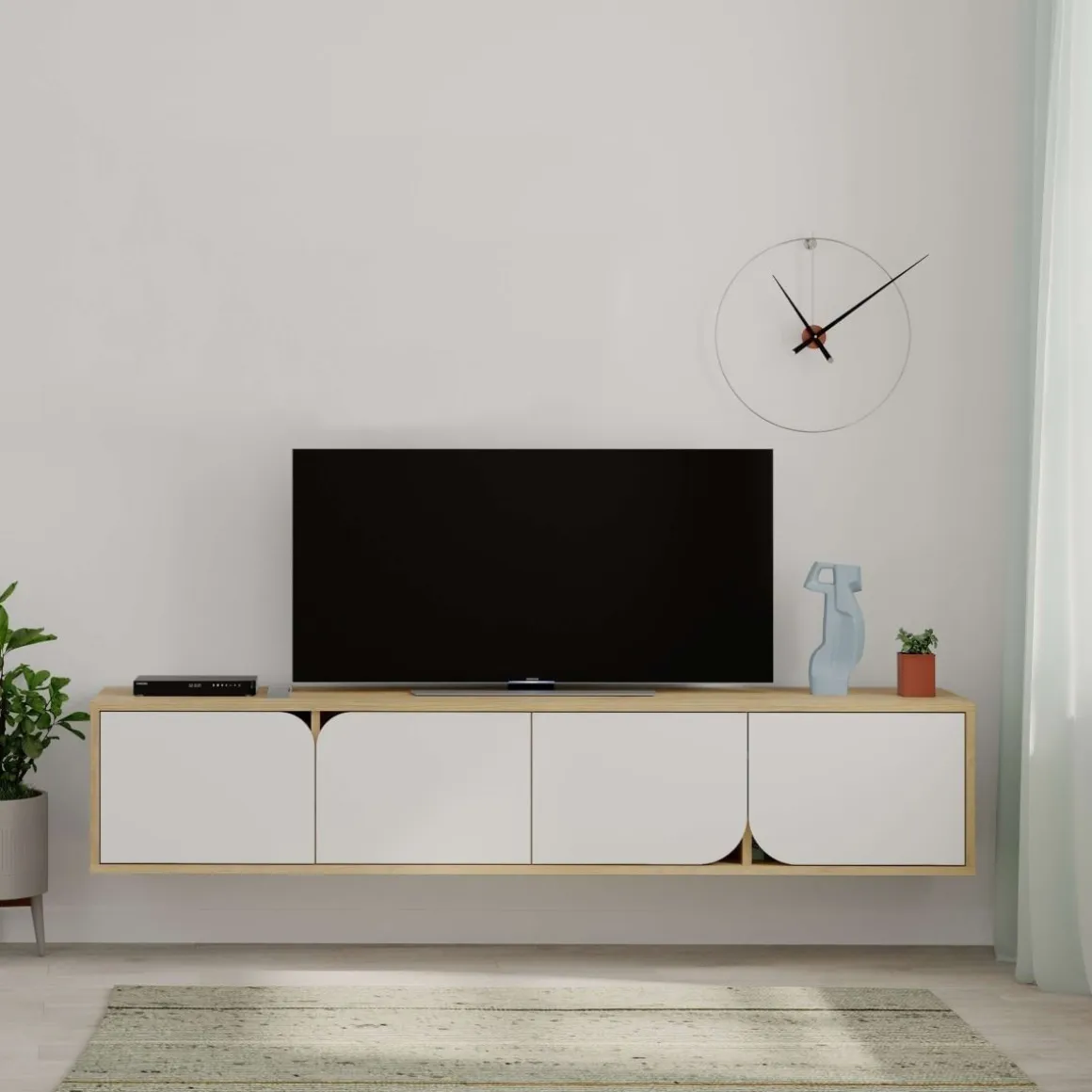 Mueble de TV Spark 4 compartimentos esquinas redondas blanco/natural 35x180x35 cm