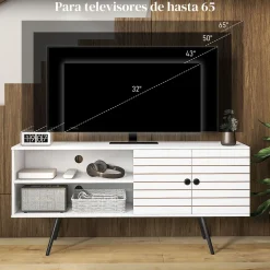 Mueble de TV Time Homcom 2 compartimentos + 2 puertas blanco 65x145x38 cm