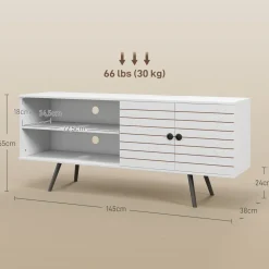 Mueble de TV Time Homcom 2 compartimentos + 2 puertas blanco 65x145x38 cm