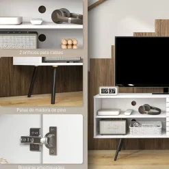 Mueble de TV Time Homcom 2 compartimentos + 2 puertas blanco 65x145x38 cm