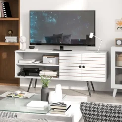Mueble de TV Time Homcom 2 compartimentos + 2 puertas blanco 65x145x38 cm