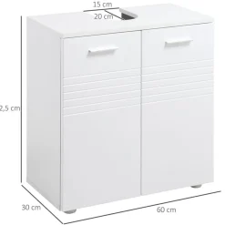 Mueble para lavabo Kleankin 2 puertas+balda interior blanco 62,5x60x30 cm