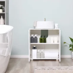 Mueble para lavabo Kleankin 2 puertas+balda interior blanco 62,5x60x30 cm