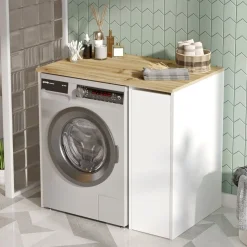 Mueble para lavadora Durango con cajón extraíble blanco/natural 88,3x93,5x60 cm