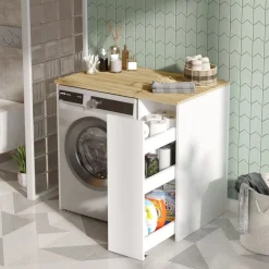 Mueble para lavadora Durango con cajón extraíble blanco/natural 88,3x93,5x60 cm