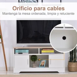 Mueble para TV Homcom 2 estantes+2 armarios+compartimento abierto blanco 52x105x40 cm