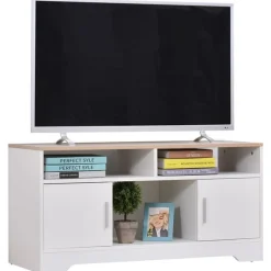 Mueble para TV Homcom 2 estantes+2 armarios+compartimento abierto blanco 52x105x40 cm