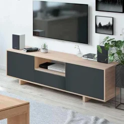 Mueble para TV Zaira 3 puertas roble nodi/antracita 46x150x41 cm