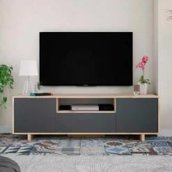 Mueble para TV Zaira 3 puertas roble nodi/antracita 46x150x41 cm