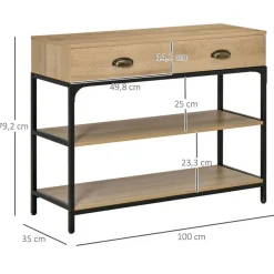Mueble recibidor Homcom 2 cajones + 2 estantes roble 79,2x100x35 cm