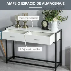 Mueble recibidor Homcom Afrodita pies ajustables + 2 cajones negro/blanco 81x34x120 cm