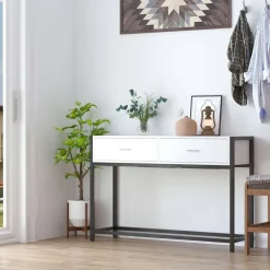 Mueble recibidor Homcom Afrodita pies ajustables + 2 cajones negro/blanco 81x34x120 cm