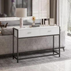 Mueble recibidor Homcom Afrodita pies ajustables + 2 cajones negro/blanco 81x34x120 cm