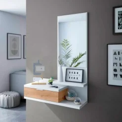 Mueble recibidor Lía con espejo roble nodi/blanco artik 116x81x29 cm