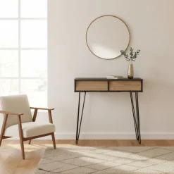 Mueble recibidor MOA Vinthera 2 cajones negro/natural 76x80x30 cm