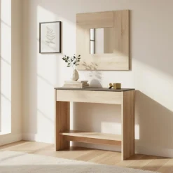 Mueble recibidor Oxys con espejo roble Canadian/grafito 92 cm